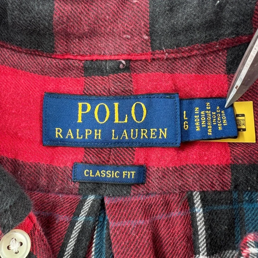 Polo Ralph Lauren Buffalo Plaid Flannel Shirt Men Large Red Black Double Faced